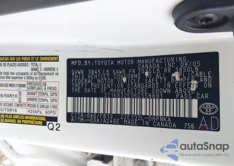2006 Toyota Matrix Xr z USA, uszkodzony, nr VIN 2T1KR32E06C558891